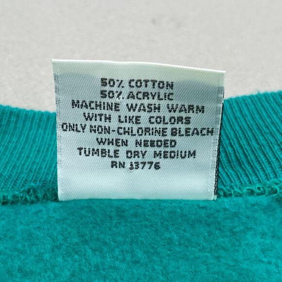 Vintage Turquoise Sweatshirt Adult Small Green Hanes Blank Crewneck Made USA 90s - Picture 5 of 9
